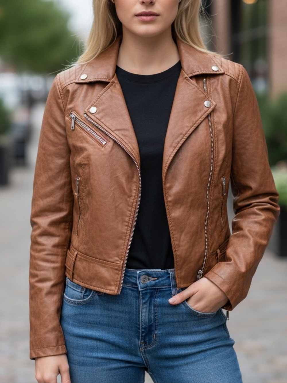J2 Faux Leather Moto Jacket Size X Small Brown